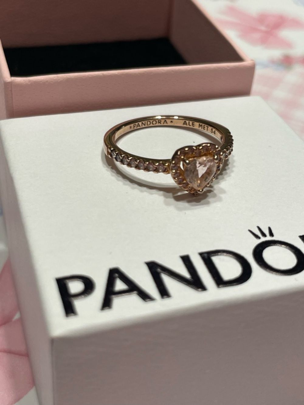 Pandora Sparkling Elevated Heart Ring | 14k Rose Gold-Plated | Size 54 (7) - Picture 3 of 8